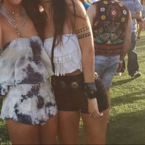 Bohemian white fringe strapless tube top